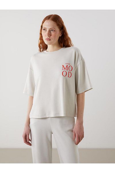 LC Waikiki Tricou oversize pentru damă cu imprimeu cu decolteu rotund LCW Vision