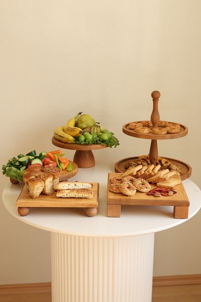 justwood 5-Piece Wooden Cake Presentation - 2-Tier Cake Stand, 25 Cm Cake Stand, 25 Cm Risus, 17x25 Risus, 25x25 Tityos