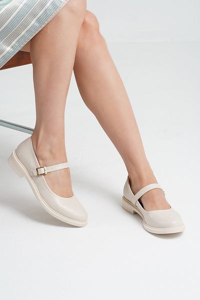 Beyond Γυναικεία Μπεζ Δερμάτινα Παπούτσια Loafer Ballerina 2,5cm BYNDLFRK11