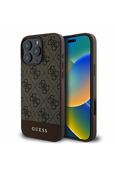 REDz Accessories Carcasă Guess pentru iPhone 16 Pro, Model, PC/TPU 4G PU cu dungi inferioare, maro