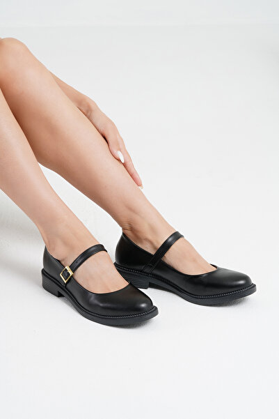 Beyond Γυναικεία Μαύρα Δερμάτινα Παπούτσια Loafer Ballerina 2,5cm BYNDLFRK11