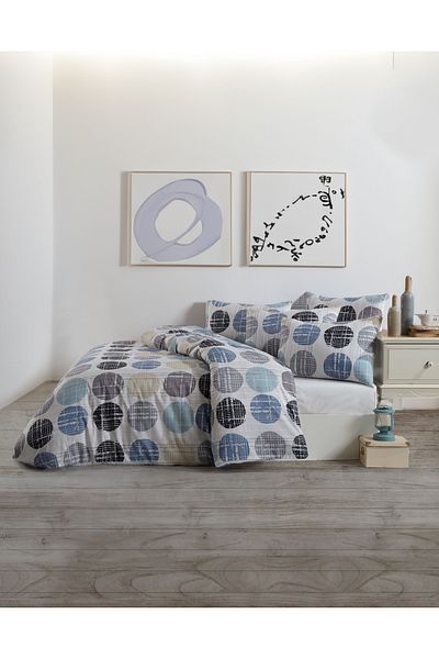 Story home Textile Set de lenjerie de pat dublă Story Home 100% bumbac Ranforce 144TC 4 piese husă pilotă 200x220 cm Matteo Blue