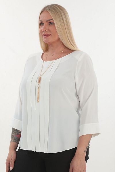 KİFAYET 12800 Pendant Pleated Front 3/4 Sleeve Jesika Blouse (R) (A101)