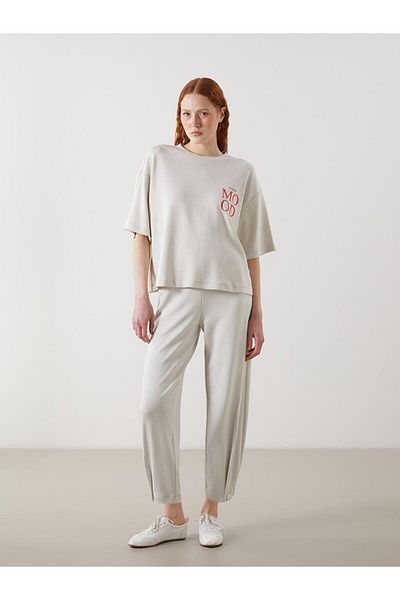 LC Waikiki Tricou oversize pentru damă cu imprimeu cu decolteu rotund LCW Vision