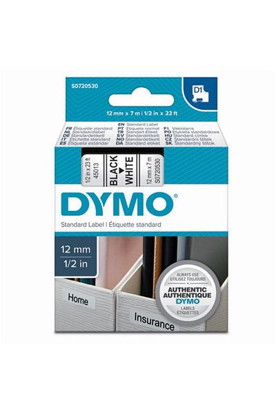 Dymo D1 45013 Ανταλλακτική ταινία 12 mm X 7 M - Μαύρο / Λευκό