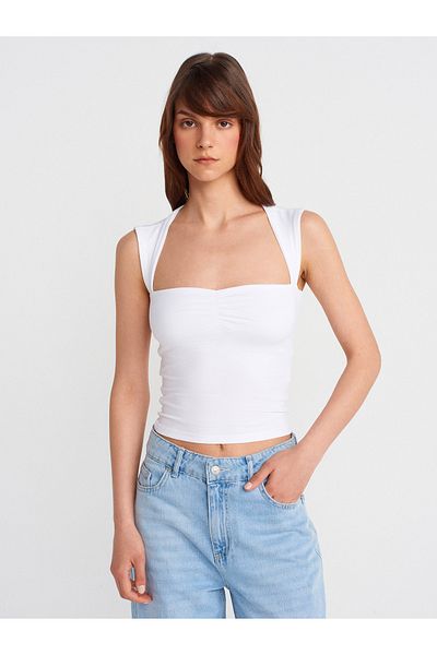 Dilvin 31780 Back Detailed Top-White