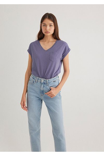 Mavi Lila Basic-T-Shirt mit V-Ausschnitt, lockere Passform 1600961 -70608