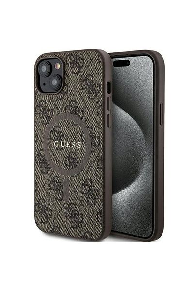REDz Accessories Carcasă Guess pentru iPhone 14, suport Magsafe, logo Ring classic, maro