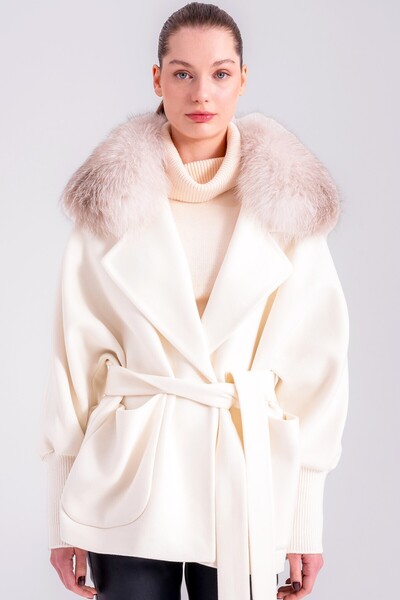 Lebeni Kadın Oversize Kaban - Kürk Yaka Bol Kesim Kışlık Ceket