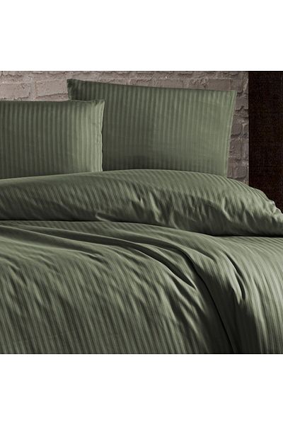 Story home Textile Set lenjerie de pat dublă Story Home 100% bumbac satinat 210 TC, husă pilotă 4 piese 200x220 cm Dungi Verde