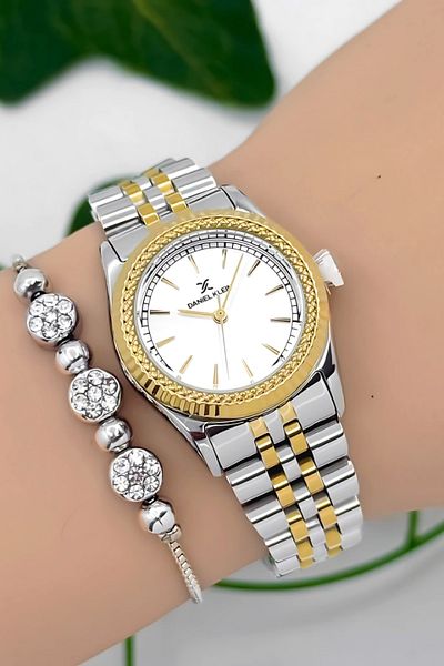 Daniel Klein Steel Cord Women Wrist Watch 3 Atm Water Resistant Silver-Gold Zmdk1186