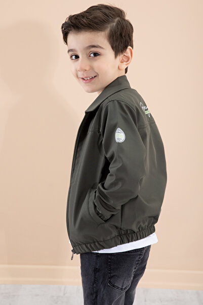 Cansın Mini Boy's Khaki Back Printed Zippered Jacket Trousers 3 Piece Suit 20281