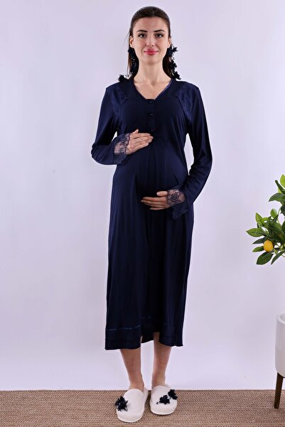 ByLohusa Effortt Lacivert Dantelli Lohusa Gecelik