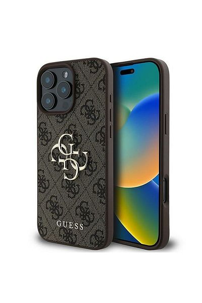 REDz Accessories Carcasă Guess pentru iPhone 16 Pro, model, logo mare din PU 4G, maro