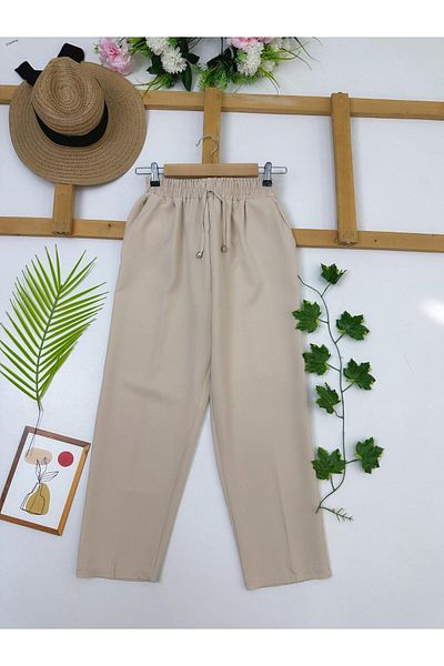 YEDİLALE Slim Fit Crepe Fabric Pants with Pocket and Elastic Waist [We Recommend 1 Size Larger]