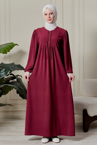 fistan Μπαλόνι μανίκι με κουμπί μπροστά Ρόμπα Gathered Hijab Ρούχα Μητέρα Φόρεμα Προσευχής Φόρεμα ειδικής περίστασης