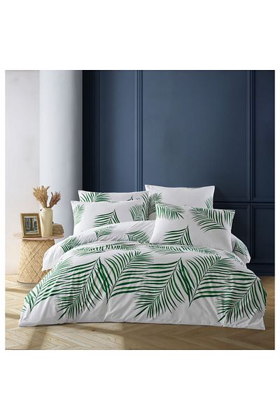 Story home Textile Set de lenjerie de pat dublă Story Home 100% bumbac Ranforce 144TC 4 piese husă pilotă 200x220cm Harley Green