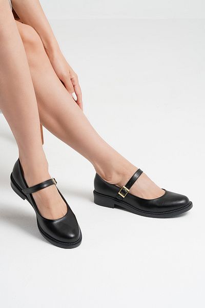 Beyond Γυναικεία Μαύρα Δερμάτινα Παπούτσια Loafer Ballerina 2,5cm BYNDLFRK11