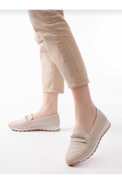ALTINOK WOMEN'S BEIGE STONE FULL ORTHOPEDIC SOFT SOLE DAILY CASUAL SHOES