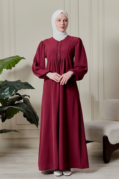 fistan Μπαλόνι μανίκι με κουμπί μπροστά Ρόμπα Gathered Hijab Ρούχα Μητέρα Φόρεμα Προσευχής Φόρεμα ειδικής περίστασης