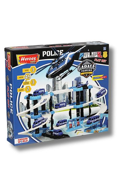 HEROES TOYS 49 Piece 3 Storey Garage Set - Police Parking Lot Set Children's Educational Educational Fun Toy