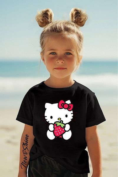 New Shine 1 tricou este un cadou pentru achiziții de 6 și mai sus în coș - Tricou pentru copii oversize imprimat Hello Kıtty