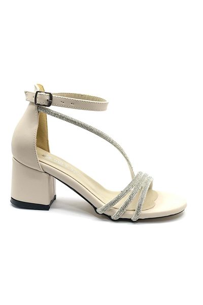 KOCAMANLAR İremsu Four Stripe Stone Detailed Short Heeled Women's Evening Dress Shoes Ten