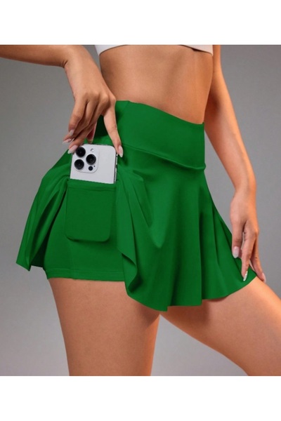 LADY HAZAL Πράσινο ψηλόμεσο μαγιό - Φούστα με κολάν Darkalıp - Κοντό σορτς παραλίας Lady Pocket