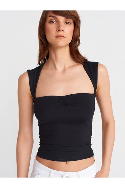 Dilvin 31780 Back Detailed Top-Black