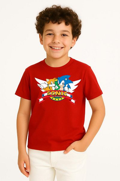 Trend Bebe Butik Boys' T-Shirt with Sonic Print - Color Cotton Short Sleeve Summer T-Shirt Basic Casual