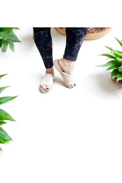 GokceKundura06 Women's Guipure Fabric Flexible Comfortable Fit Home and Outdoor Slippers