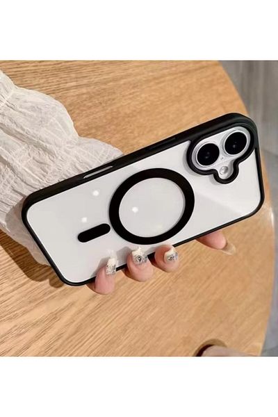 REDz Accessories Husă pentru iPhone 16 Plus, protecție pentru bumper Guardian, Magsafe, spate transparent, margini colorate, neagră