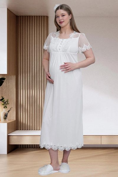 LOHOUSE Women's Ecru Cotton Satin Lace Dressing Gown Maternity Maternity Nightgown-Dressing Gown Set of 2