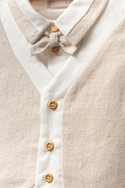 Cassiope Linen Bowtie Vest Shirt with Elastic Waist Shorts Special Day Birthday Wedding 3 Piece Baby Boy Jewelry