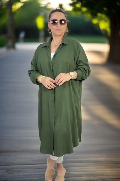 yagmurberen Hidden Front Buttoned Cotton Viscose Oversized Shirt Tunic Dress