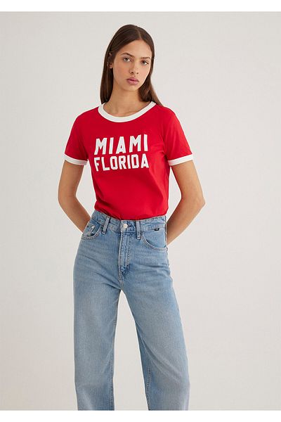 Mavi Florida nyomott fehér csővezetékes piros póló Slim Fit / Slim Fit 1613062 -70467