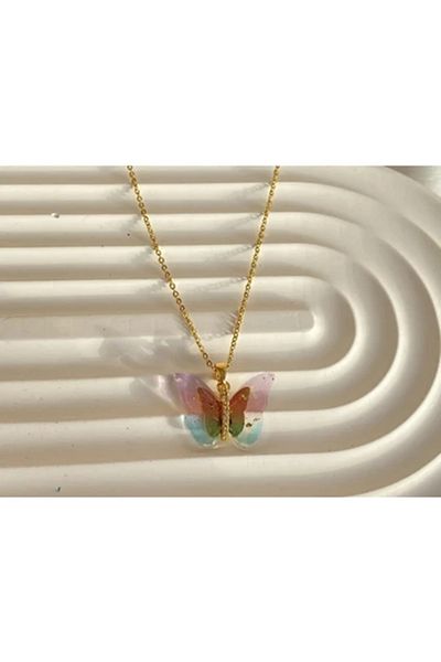 Tasarım Steel Butterfly Color Gold Necklace