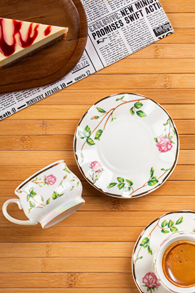 Porsima Nautilus Altın Yaldızlı Porselen 6 Kişilik Fincan Seti 12 Parça Türk ...