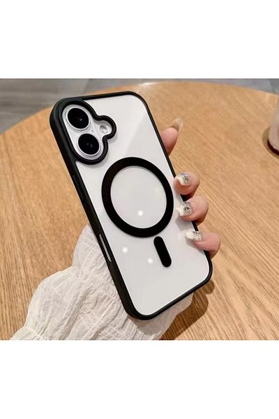 REDz Accessories Husă pentru iPhone 16 Plus, protecție pentru bumper Guardian, Magsafe, spate transparent, margini colorate, neagră