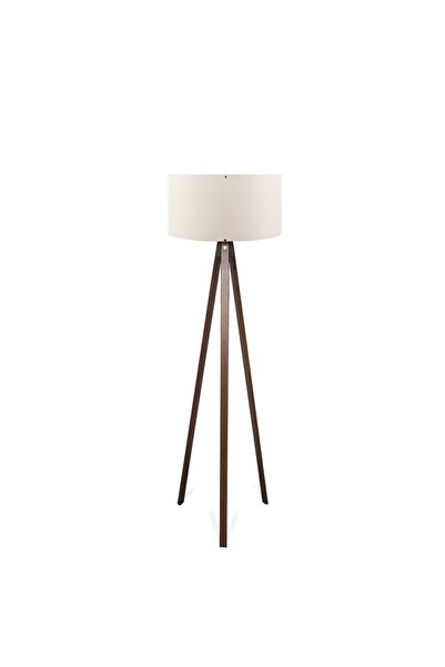 HOMİNG Tripod Krem Rengi Başlıklı Ceviz Ayak Dekoratif Lambader