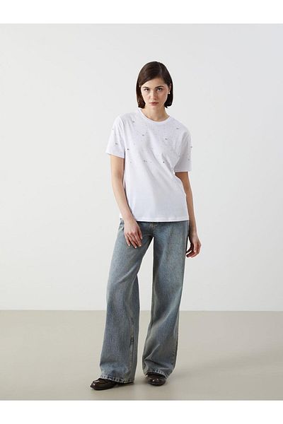 LC Waikiki Tricou pentru damă LCW Vision Crew Neck Stone