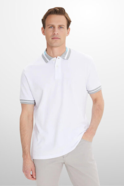 CC STORE Men's White Slim Fit Narrow Cut 100% Cotton Non-Roll Polo Neck T-Shirt