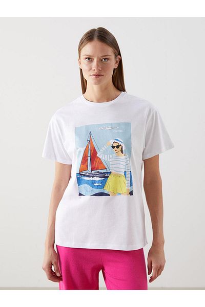 LC Waikiki Γυναικείο μπλουζάκι με στάμπα Crew Neck (S5)