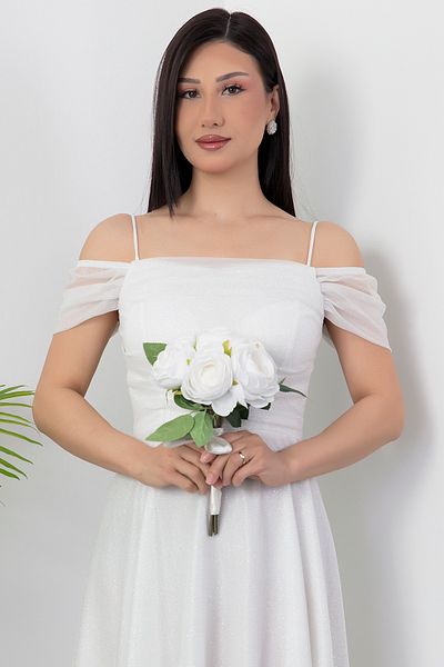 PULLIMM Square Neck Strap Glitter Tulle Dress 39976
