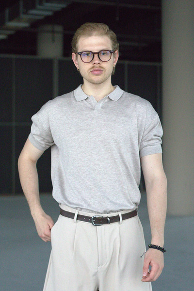 HYMAN Ανδρικό μπλουζάκι από βαμβακερό γιακά πόλο oversize