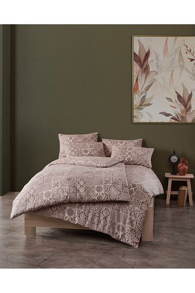 Story home Textile Set de lenjerie de pat dublă Story Home 100% bumbac Ranforce 144TC, husă pilotă 4 piese 200x220 cm, bej Tokyo