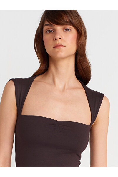 Dilvin 31780 Детайлиран горнище с гръб - тъмнокафяво