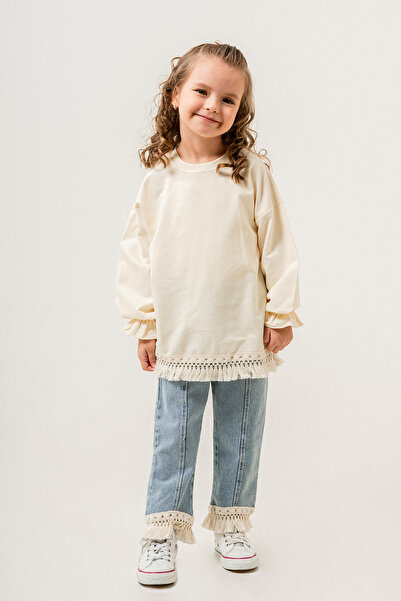 Cansın Mini Blue Jean Trousers Tassel Detailed Badili Girl's Suit 20399