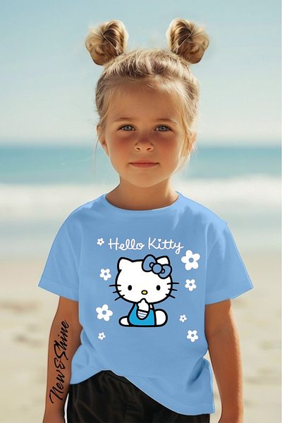 New Shine 1 tricou este un cadou pentru achiziții de 6 și mai sus în coș - Tricou pentru copii oversize imprimat Hello Kıtty