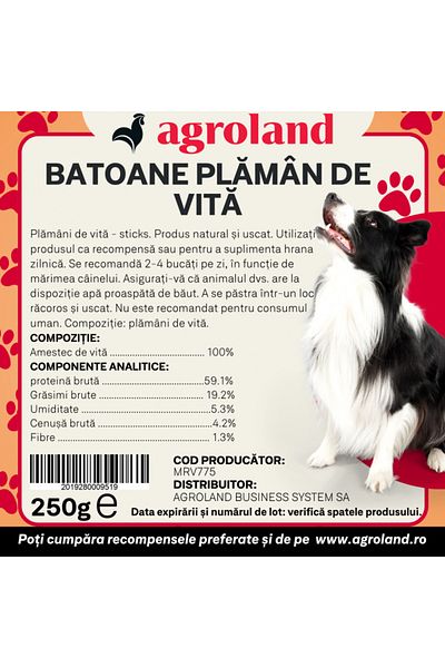 Agroland Recompense pentru caini, batoane din plaman de vita, 250g